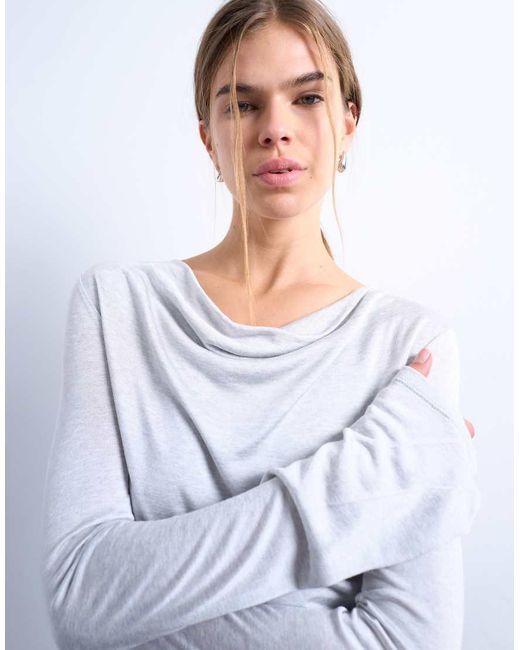 TOPSHOP Top Met Gedrapeerde Hals En Lange Mouwen in het White