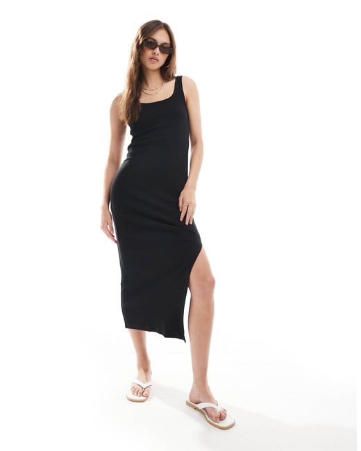 Vero Moda Black – geripptes tanktop-midikleid
