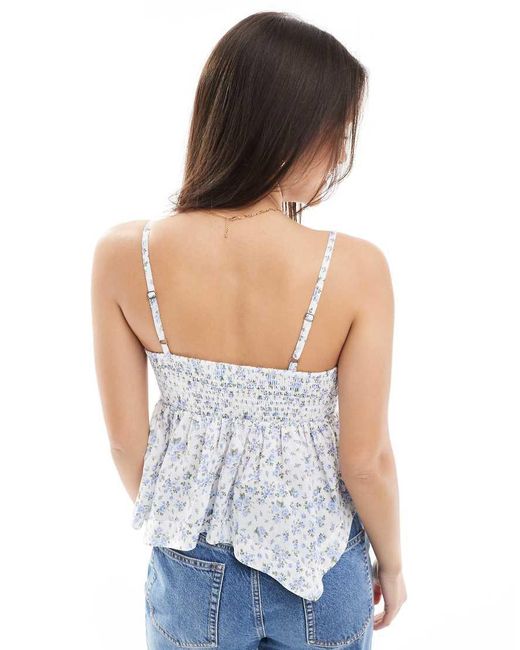 Top Azul De Tirantes Con Estampado Floral Y Bajo Asimétrico De Hollister de color White