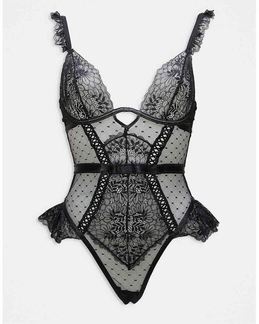 Ann Summers Gray Entice Me Crotchless Teddy Bodysuit