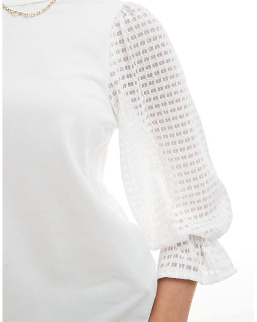 Object White T-shirt With Sheer Textured Sleeve