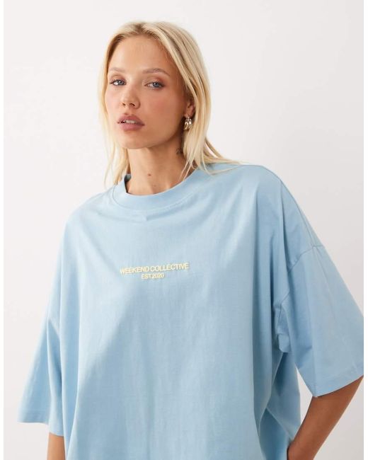 ASOS Blue Weekend Collective Icon Oversized T-shirt With Bold Font Back Graphic