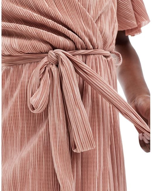 AX Paris Pink Short Sleeve Wrap Plisse Midi Dress