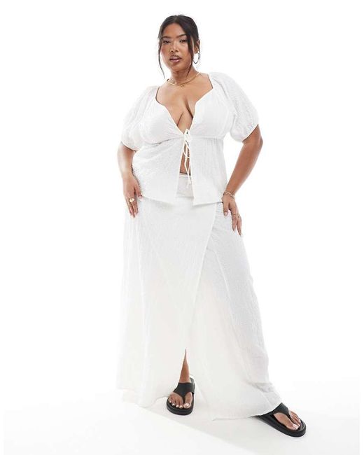 Esmee Curve White Exclusive Puff Sleeve Tie Front Beach Top
