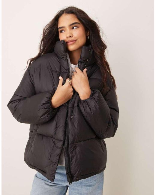 Mango Black Funnel Collar Puffer Coat