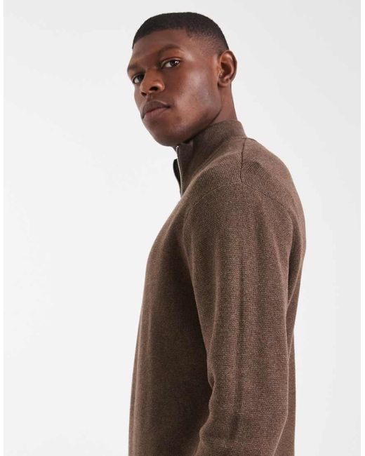 Only & Sons Brown Half Zip Knitted Jumper for men