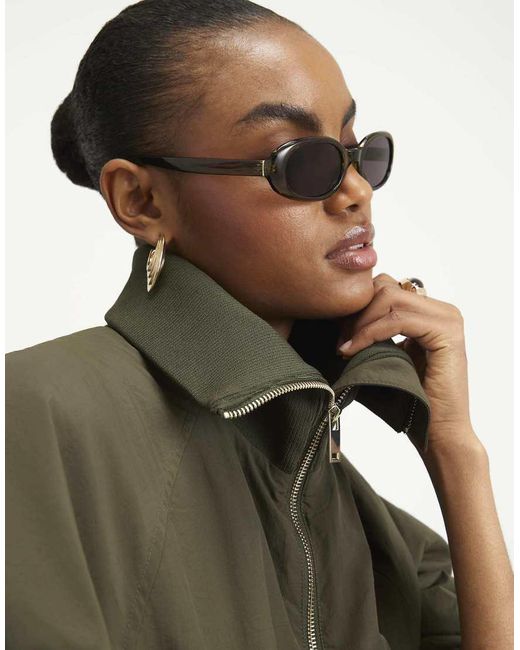 River Island Blue Funnel Neck Bubble Hem Bomber Jacket