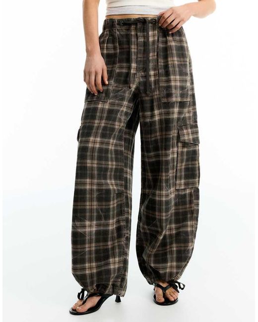 Bershka Brown Parachute Cargo Trousers
