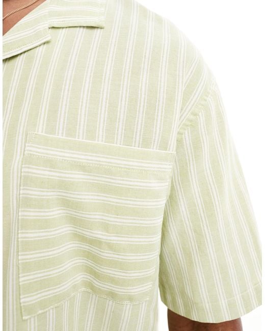 Pull&Bear White Stripe Revere Neck Shirt for men