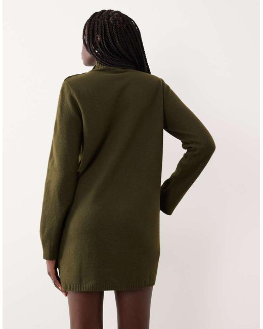 Mango Green Button Detail Long Sleeve Knitted Mini Dress