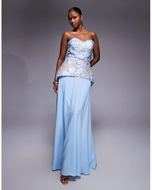 Jarlo Kay Floral Lace Corset Detail Maxi Dress in Blue | Lyst