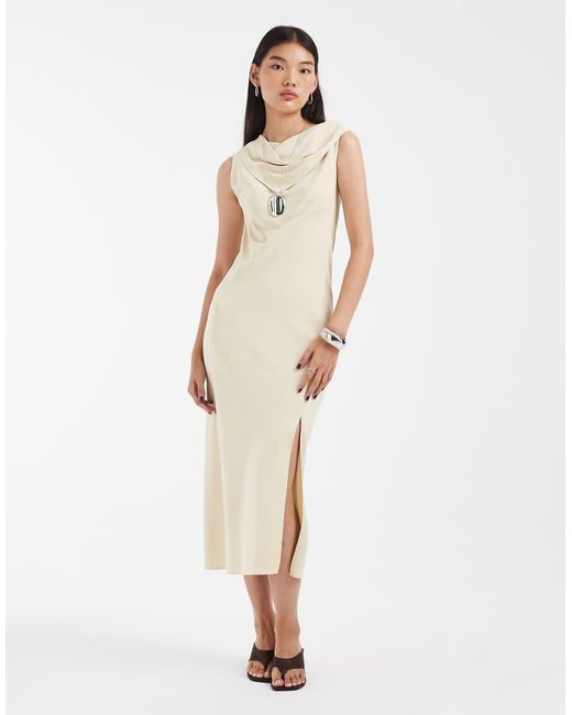 & Other Stories Natural Scarf Neck Midi Dress