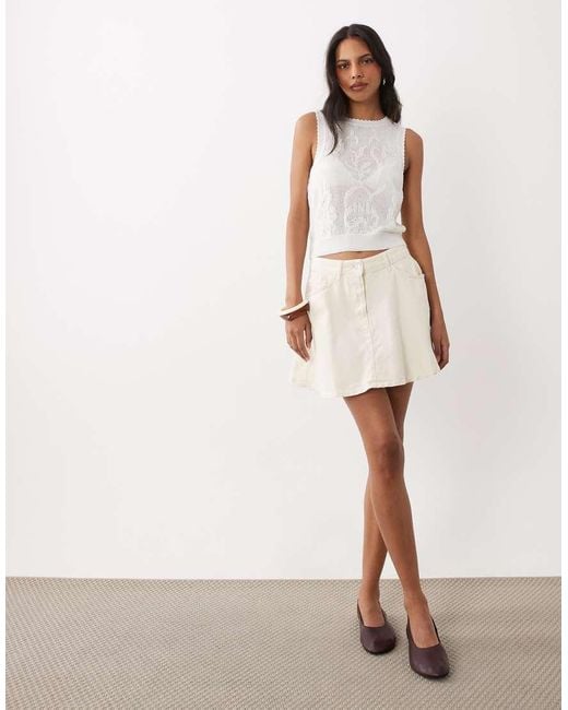 ASOS White Floral Open Knit Sleeveless Top
