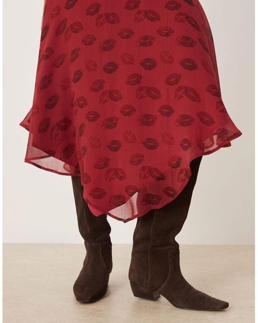 ASOS Red Chiffon High Low Hem Co-Ord Midi Skirt