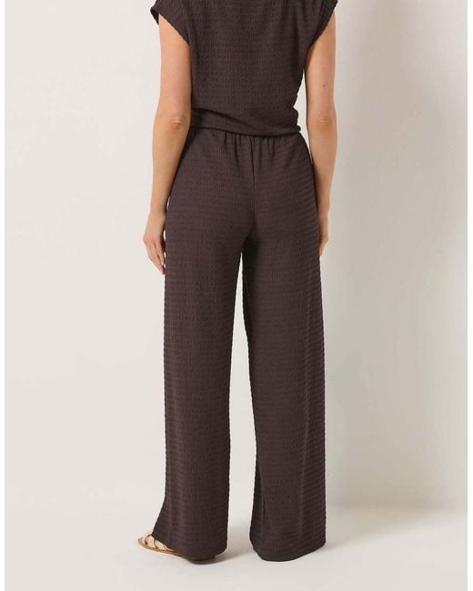 Long Tall Sally Brown Textured Wide Leg Trousers