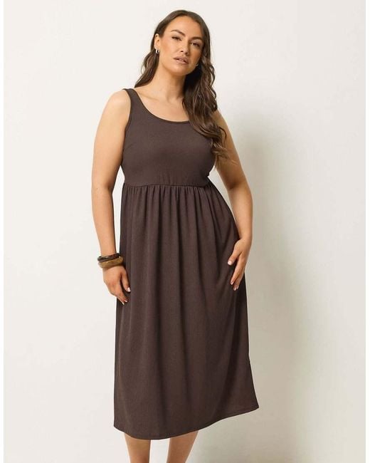 Yours Clothing Brown Crinkle Midi Dress