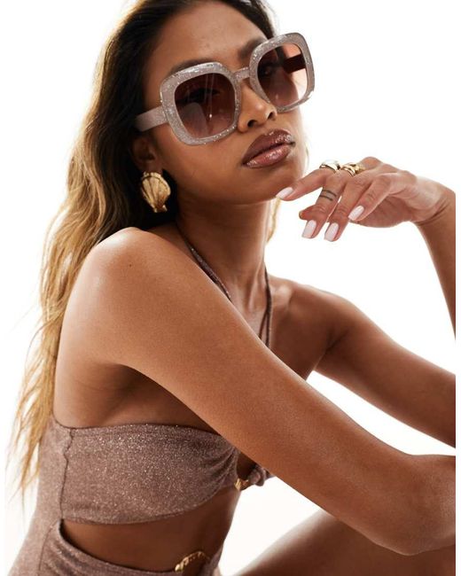 Occhiali Da Sole Squadrati Oversize Glitterato di A.J. Morgan in Brown