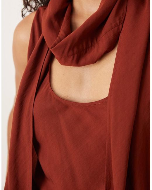 Mango Red Neck Detail Sleeveless Top