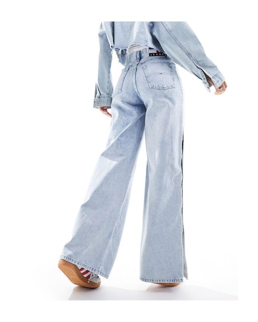 Tommy Hilfiger Blue – claire – jeans mit hohem bund, weitem bein mit seitenschlitz und heller waschung