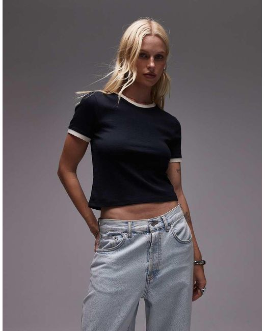 TOPSHOP Basic T-Shirt Met Contrasterende Hals En Boorden in het Gray