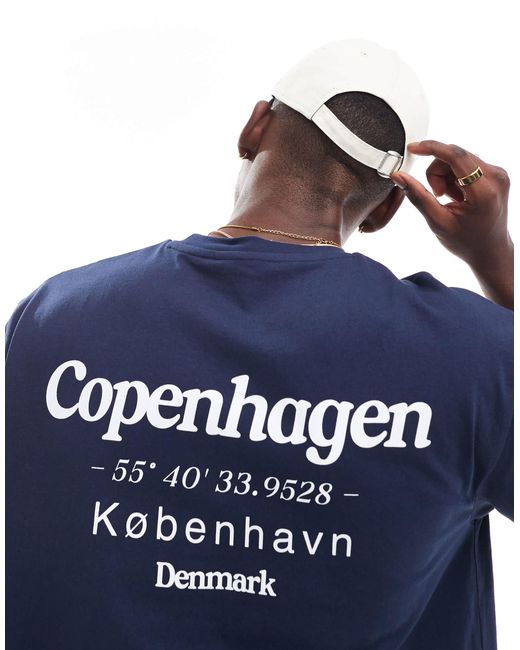 ASOS Blue Relaxed T-shirt With Copenhagen Back Print for men