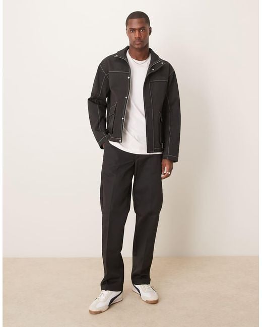 ASOS Black Harrington Jacket With Contrast Stitch for men