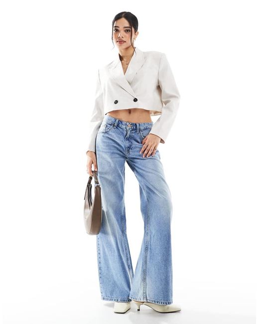 Bershka White Double Button Cropped Blazer
