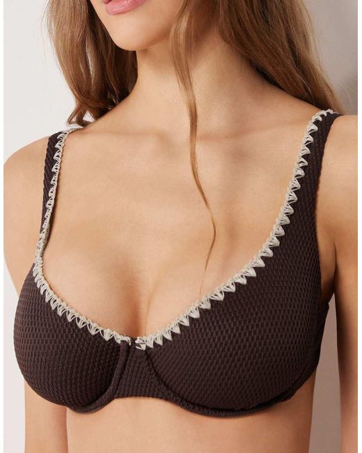 Calzedonia Black Fuller Bust Balconette Bikini Top Bicolor Embroidery