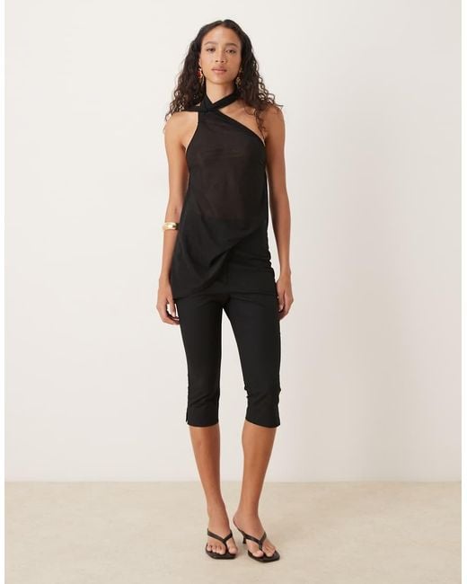 ASOS Black Sheer Slouchy Scarf Detail Asymmetric Top