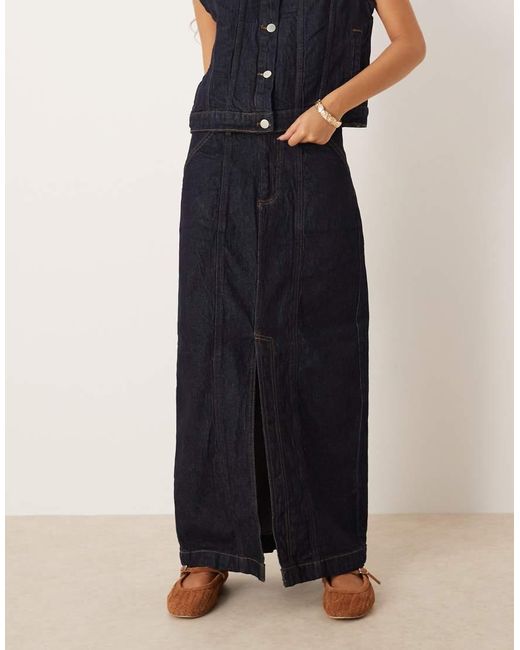 Vila Blue Seam Detail Denim Midi Skirt