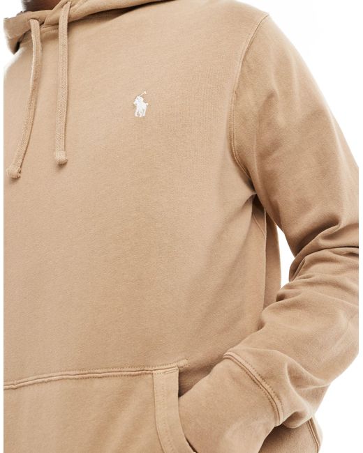 Sweat à capuche molletonné en lin et coton avec logo emblématique - fauve kaki Polo Ralph Lauren pour homme en coloris Natural