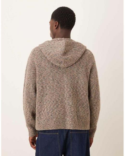 Abercrombie & Fitch Natural Ribbed Knitted Zip Through Jumper With Hood for men