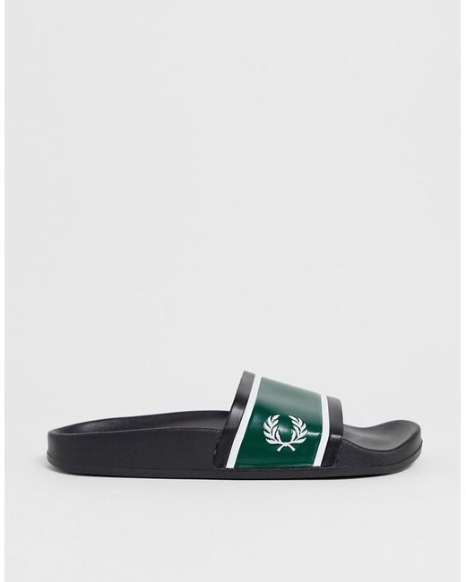 Fred Perry Black Logo Pool Sliders for men