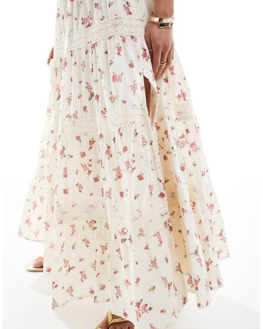 Gonna Lunga A Balze Con Finiture E Inserti di Miss Selfridge in White