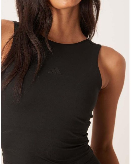 Adidas Originals Black Adidas Training Yoga Motion Texture Tank Top