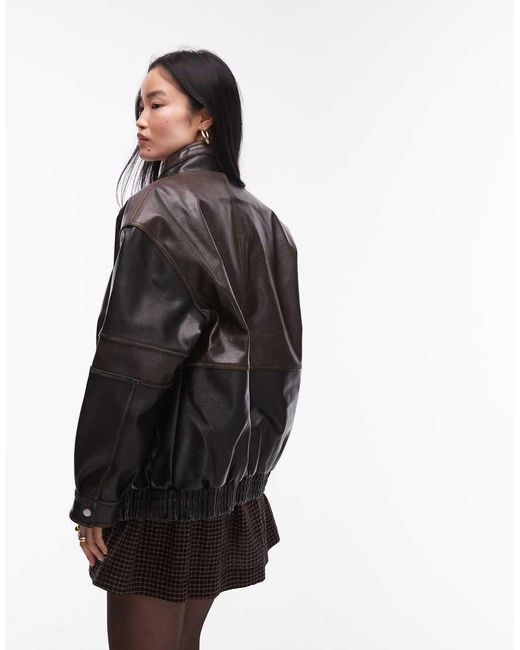 TOPSHOP Black Faux Leather Super Oversized Bomber Jacket