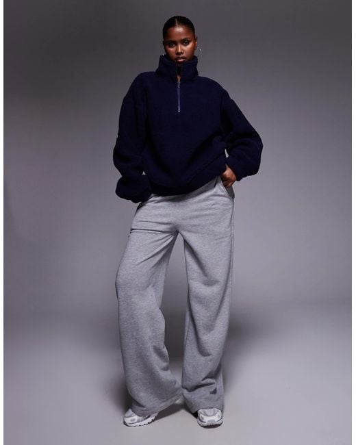 ASOS Blue Weekend Collective Borg Zip Up Fleece With Burnout Graphic