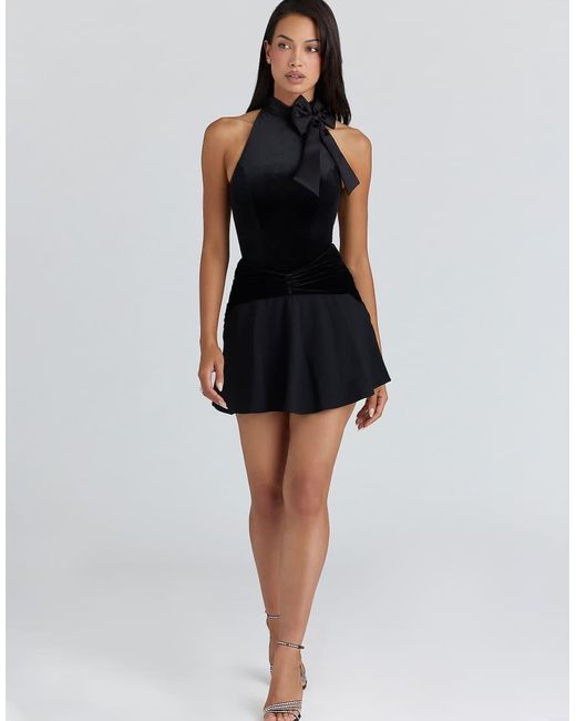 House Of Cb Black Blair Velvet Pussybow Bodysuit