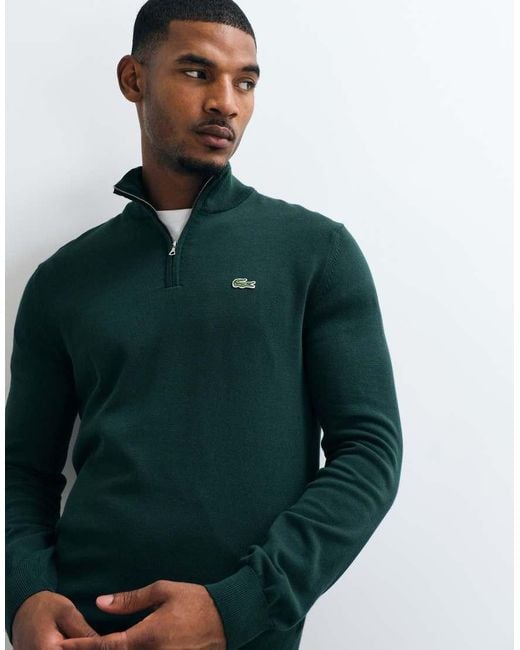 Lacoste Green Quarter Zip Knit Jumper for men