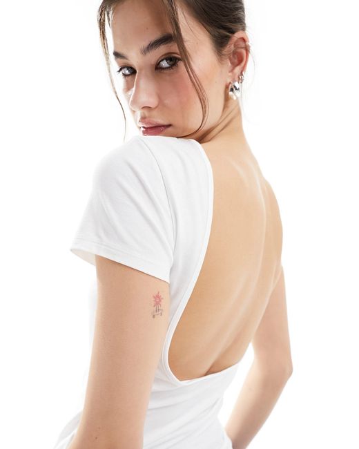 Monki White Top With Short Sleeves And Low Back