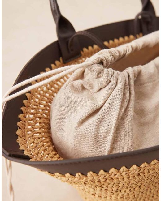 Mango Schoudertas Van Raffia Met Voering in het Brown
