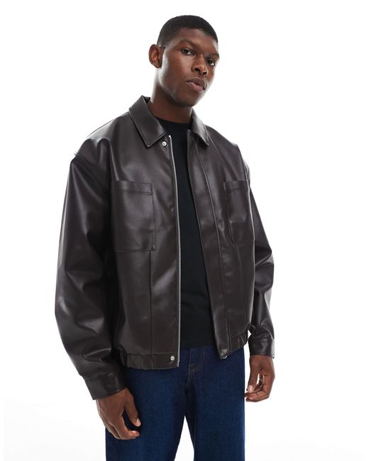 ASOS Black Faux Leather Bomber Jacket for men