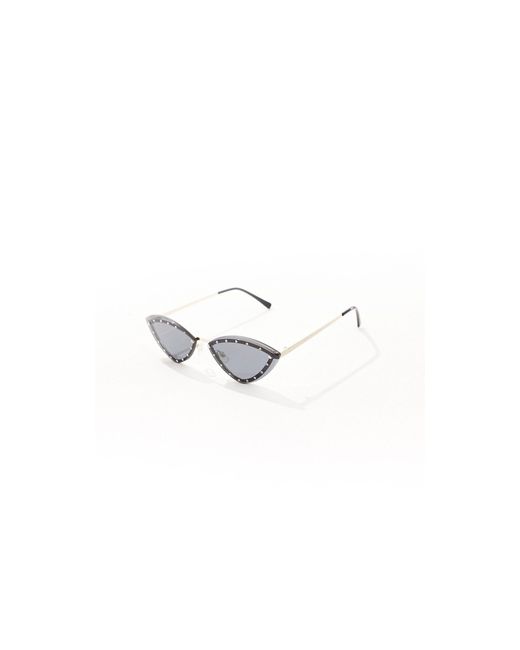 South Beach Brown Embellished Slim Cat Eye Sunglasses