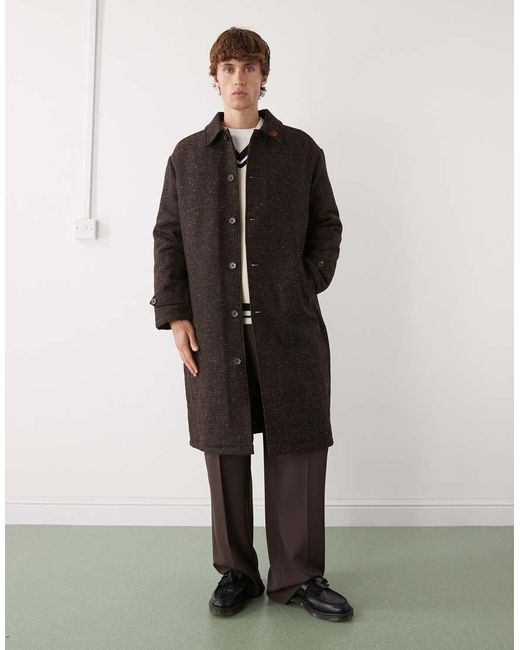 Prohibited Brown 520 Gsm Oversized Mid Length Wool Blend Trench Coat for men