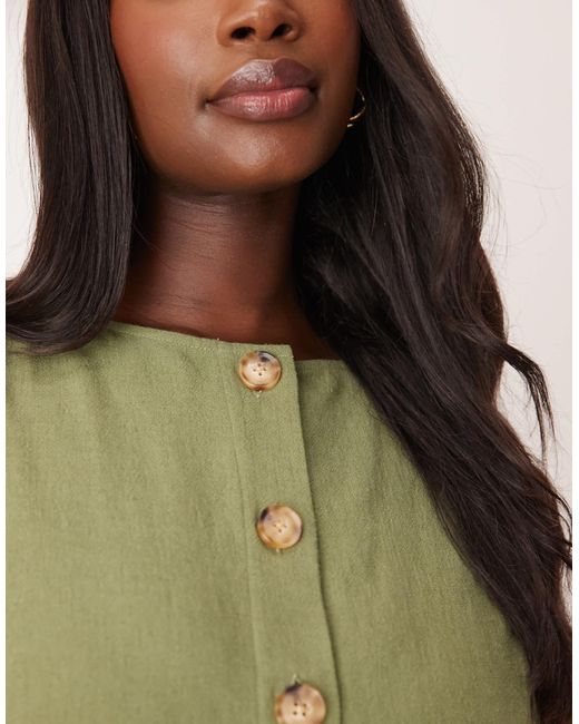 ASOS Green Asos Design Curve Linen Look Button Front Waistcoat