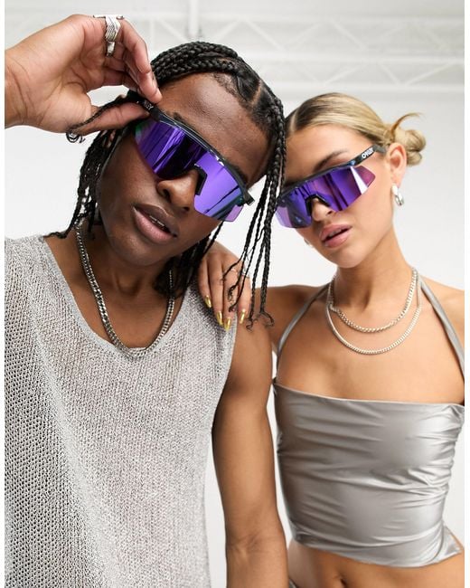 Oakley Brown Hydra Visor Festival Sunglasses With Reflective Purple Lens