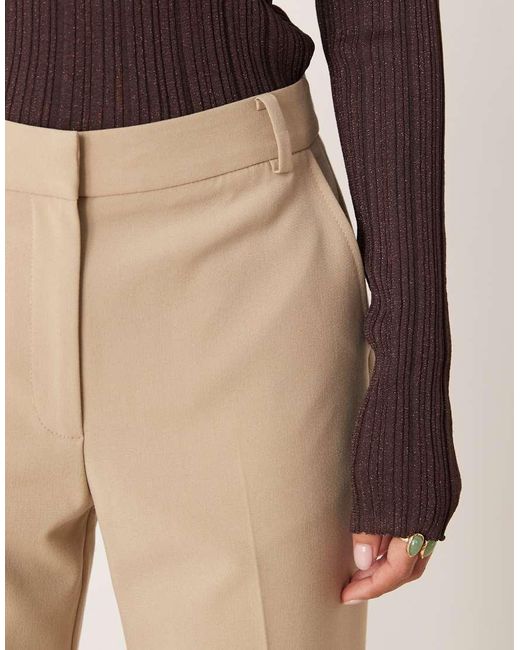 ASOS Natural Petite Tailored Slim Straight Leg Trousers With Belt