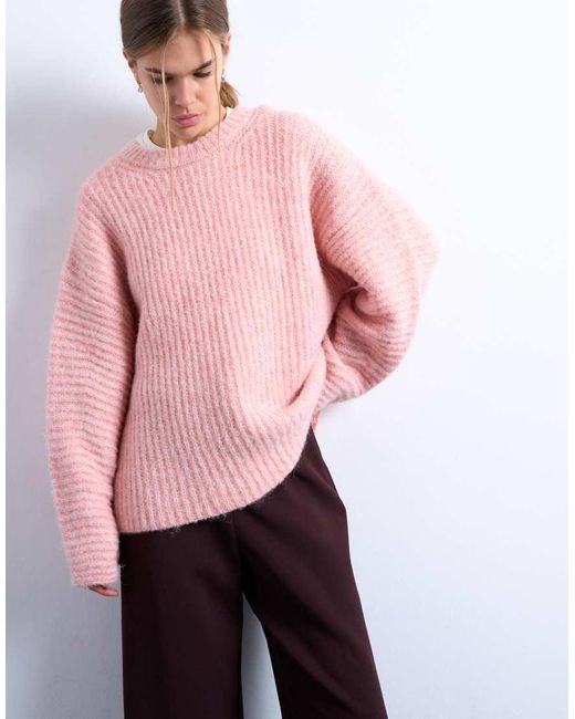 TOPSHOP Pink Knitted Ribbed Balloon Sleeve Jumper