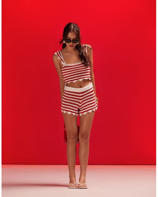 ASOS Red – gestreifte häkel-shorts, kombiteil