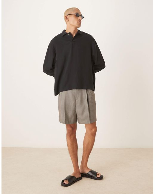 ASOS – kastiges oversize-schlupfhemd aus leinenmix in Black für Herren